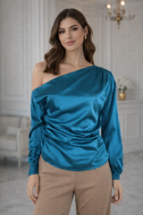 Blue satin blouse