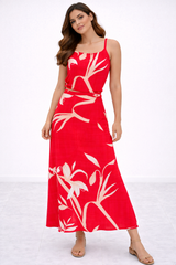 Leaf Red Skirt Set