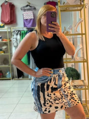 Denim animal print skirt