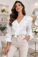 White Ruffled Long Sleeve Top