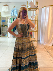 Yellow Blue Strapless Gitana Dress