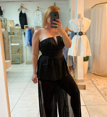 Black strapless jumpsuit