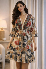 Boho leave red short dress