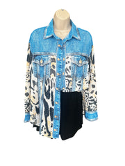 Denim animal print top