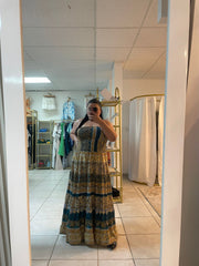 Yellow Blue Strapless Gitana Dress