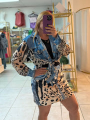 Denim animal print top