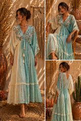 Mini Mirrors & Gold Beads Aqua Dress