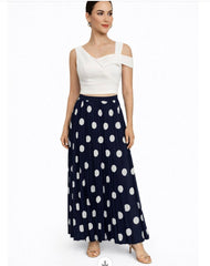 Navy Polka Dots Midi Skirt