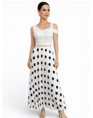 White Polka Dots Midi Skirt