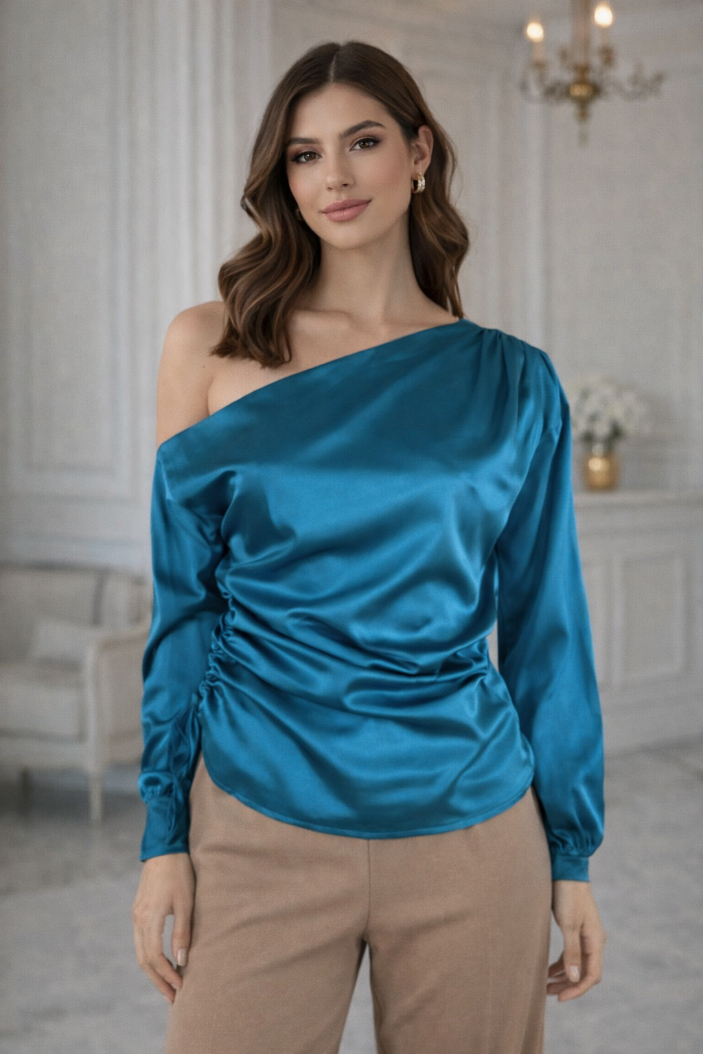 Blue satin blouse