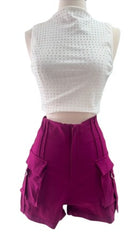 Magenta silver buckle short