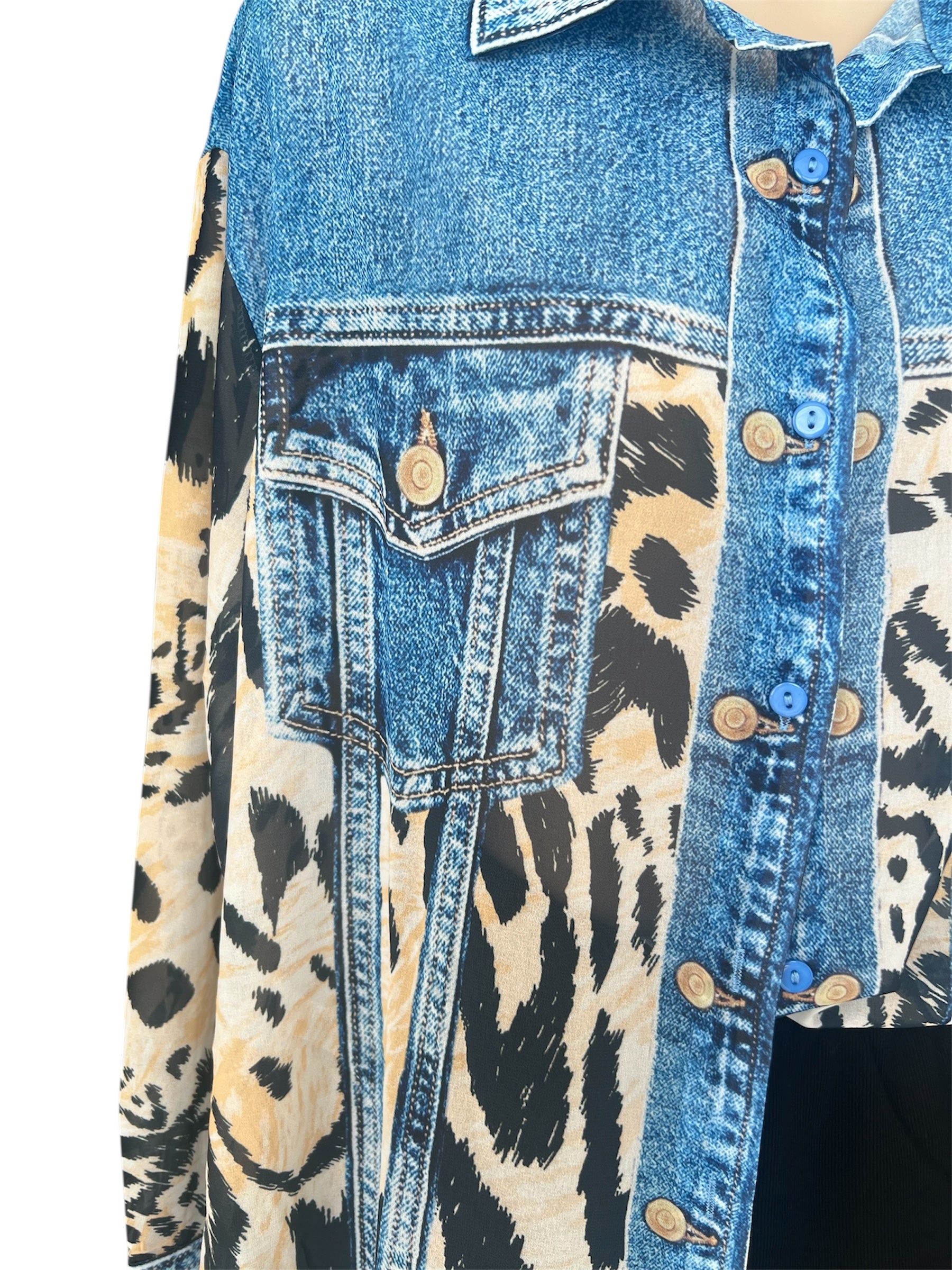 Denim animal print top