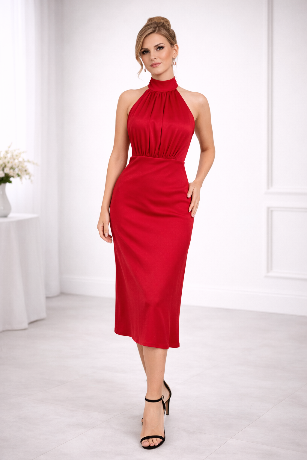Red High Neck Dress